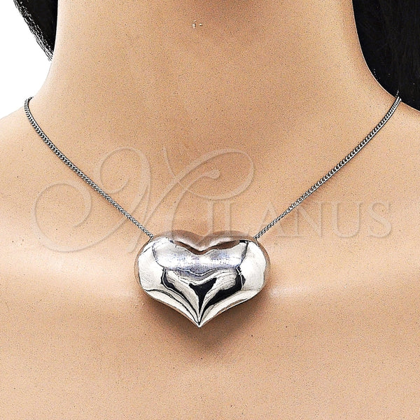 Collares con Dije 04.341.0114.20 Rodio Laminado, Diseño de Corazón y Hueco, Pulido, Rodinado (Grosor 02 MM, 18 Pulgadas de Largo)