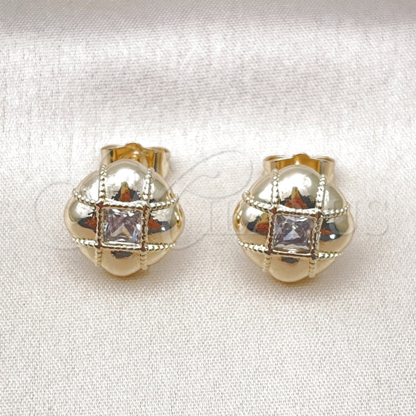 Arete Dormilona 02.411.0007 Oro Laminado, con Blanca Zirconia Cubica, Pulido, Tono Dorado