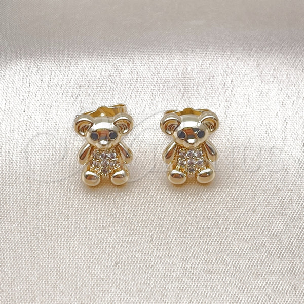 Arete Dormilona 02.411.0008 Oro Laminado, Diseño de Osito, con Blanca Micro Pave, Pulido, Tono Dorado