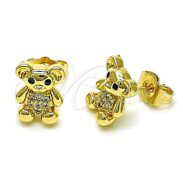Arete Dormilona 02.411.0008 Oro Laminado, Diseño de Osito, con Blanca Micro Pave, Pulido, Tono Dorado