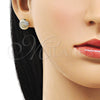 Arete Dormilona 02.411.0013 Oro Laminado, Diseño de Bola, con Blanca Micro Pave, Pulido, Tono Dorado