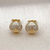 Arete Dormilona 02.411.0013 Oro Laminado, Diseño de Bola, con Blanca Micro Pave, Pulido, Tono Dorado