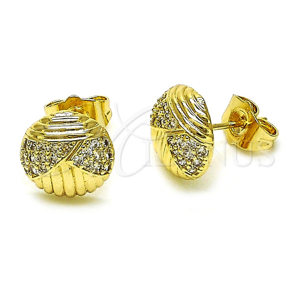 Arete Dormilona 02.411.0013 Oro Laminado, Diseño de Bola, con Blanca Micro Pave, Pulido, Tono Dorado
