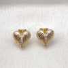 Arete Dormilona 02.411.0015 Oro Laminado, Diseño de Corazón, con Blanca Zirconia Cubica, Pulido, Tono Dorado