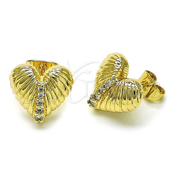 Arete Dormilona 02.411.0015 Oro Laminado, Diseño de Corazón, con Blanca Zirconia Cubica, Pulido, Tono Dorado