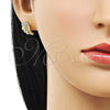 Arete Dormilona 02.411.0016 Oro Laminado, Diseño de Alas, con Blanca Micro Pave, Pulido, Tono Dorado