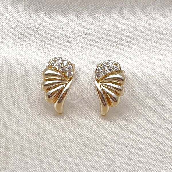 Arete Dormilona 02.411.0016 Oro Laminado, Diseño de Alas, con Blanca Micro Pave, Pulido, Tono Dorado