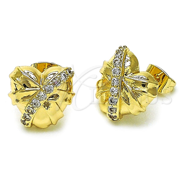 Arete Dormilona 02.411.0017 Oro Laminado, Diseño de Corazón, con Blanca Zirconia Cubica, Pulido, Tono Dorado