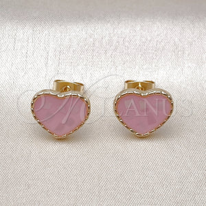 Arete Dormilona 02.411.0024.1 Oro Laminado, Diseño de Corazón, con Marfil Madre Perla, Esmaltado Rosado, Tono Dorado