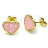 Arete Dormilona 02.411.0024.1 Oro Laminado, Diseño de Corazón, con Marfil Madre Perla, Esmaltado Rosado, Tono Dorado