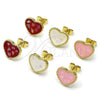 Arete Dormilona 02.411.0024.1 Oro Laminado, Diseño de Corazón, con Marfil Madre Perla, Esmaltado Rosado, Tono Dorado