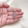 Dije Religioso 05.253.0183.4 Oro Laminado, Diseño de Cruz, con Amatista Zirconia Cubica, Pulido, Tono Dorado
