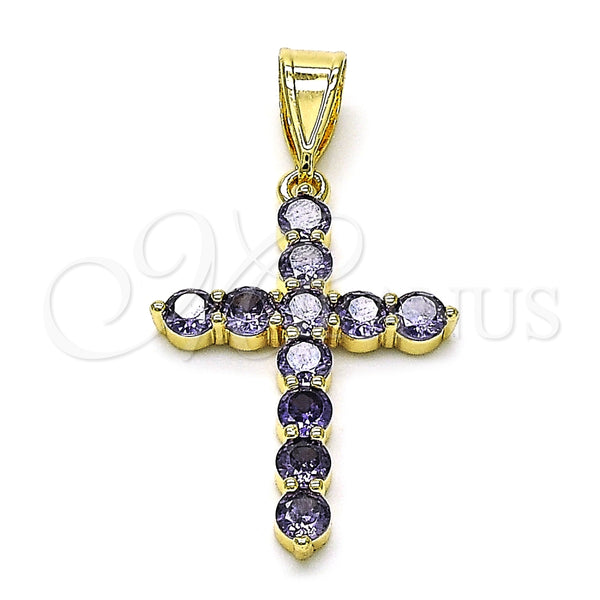 Dije Religioso 05.253.0183.4 Oro Laminado, Diseño de Cruz, con Amatista Zirconia Cubica, Pulido, Tono Dorado