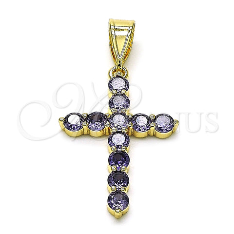Dije Religioso 05.253.0183.4 Oro Laminado, Diseño de Cruz, con Amatista Zirconia Cubica, Pulido, Tono Dorado