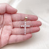 Dije Religioso 05.253.0183.5 Oro Laminado, Diseño de Cruz, con Zirconia Cubica Rosado, Pulido, Tono Dorado