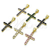 Dije Religioso 05.253.0183.5 Oro Laminado, Diseño de Cruz, con Zirconia Cubica Rosado, Pulido, Tono Dorado