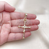Dije Religioso 05.253.0185 Oro Laminado, Diseño de Crucifijo y Cruz, con Blanca Zirconia Cubica, Pulido, Tono Dorado