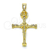 Dije Religioso 05.253.0185 Oro Laminado, Diseño de Crucifijo y Cruz, con Blanca Zirconia Cubica, Pulido, Tono Dorado