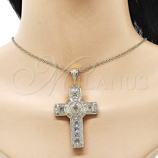 Dije Religioso 05.253.0186 Oro Laminado, Diseño de Cruz, con Zirconia Cubica Blanca, Pulido, Tono Dorado