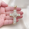 Dije Religioso 05.253.0186 Oro Laminado, Diseño de Cruz, con Zirconia Cubica Blanca, Pulido, Tono Dorado