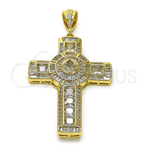 Dije Religioso 05.253.0186 Oro Laminado, Diseño de Cruz, con Zirconia Cubica Blanca, Pulido, Tono Dorado