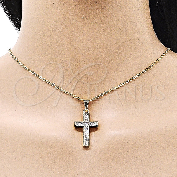 Dije Religioso 05.253.0189 Oro Laminado, Diseño de Cruz, con Blanca Zirconia Cubica, Pulido, Tono Dorado