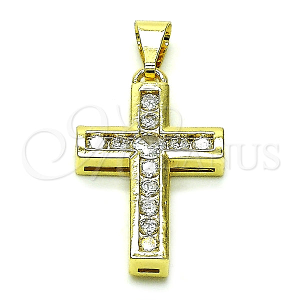 Dije Religioso 05.253.0189 Oro Laminado, Diseño de Cruz, con Blanca Zirconia Cubica, Pulido, Tono Dorado