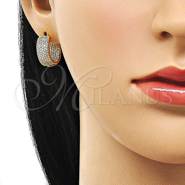 Argolla Huggie 02.283.0124.16 Oro Laminado, con Blanca Micro Pave, Pulido, Tono Dorado