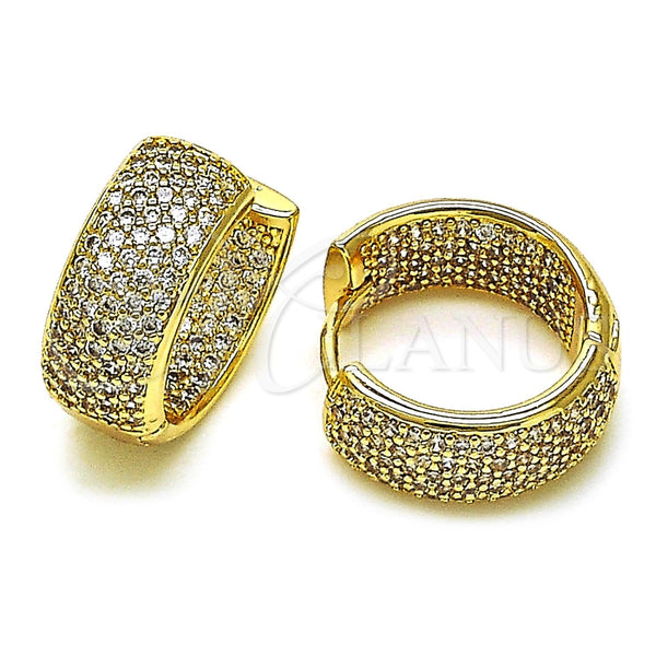 Argolla Huggie 02.283.0124.16 Oro Laminado, con Blanca Micro Pave, Pulido, Tono Dorado