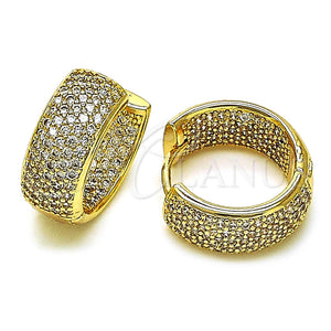Argolla Huggie 02.283.0124.16 Oro Laminado, con Blanca Micro Pave, Pulido, Tono Dorado