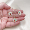 Juego de Arete y Dije de Adulto 10.411.0006 Oro Laminado, Diseño de Guadalupe, con Blanca Zirconia Cubica, Pulido, Tres Tonos