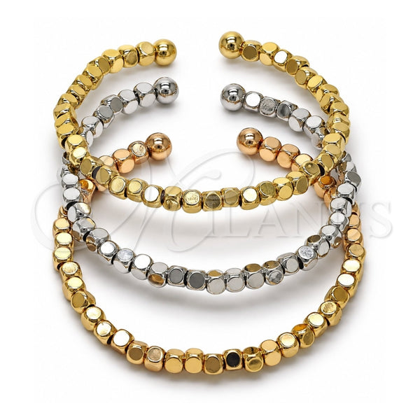 Aro Trio 07.170.0038 Oro Laminado, Diseño de Bola, Pulido, Tres Tonos (Grosor 04 MM, Talla Unica)