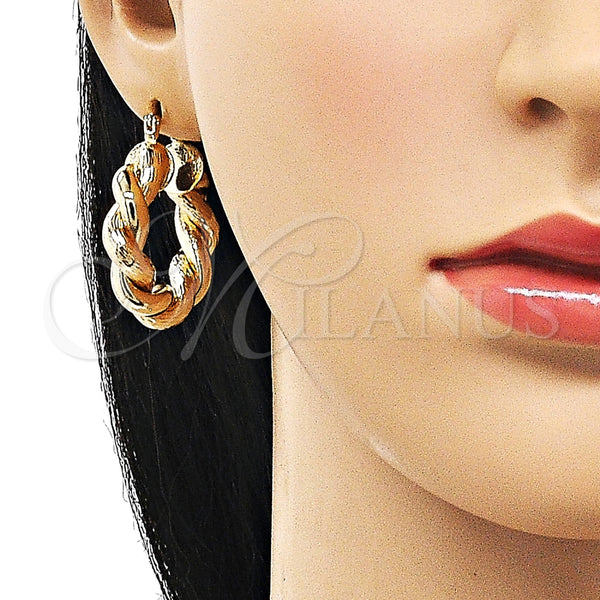 Argolla Mediana 02.170.0482.30 Oro Laminado, Diseño de Torcido y Hueco, Diamantado, Tono Dorado