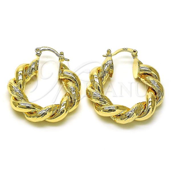 Argolla Mediana 02.170.0482.30 Oro Laminado, Diseño de Torcido y Hueco, Diamantado, Tono Dorado