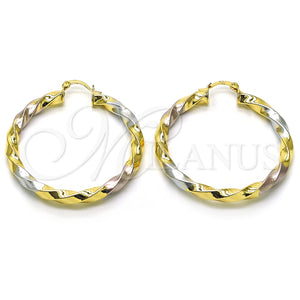 Argolla Grande 02.170.0042.1.50 Oro Laminado, Diseño de Torcido y Hueco, Pulido, Tres Tonos