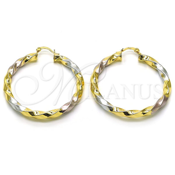 Argolla Grande 02.170.0042.1.50 Oro Laminado, Diseño de Torcido y Hueco, Pulido, Tres Tonos