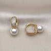 Argolla Huggie 02.204.0003.15 Oro Laminado, con Marfil Perla and Blanca Micro Pave, Pulido, Tono Dorado