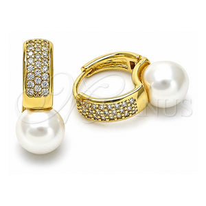 Argolla Huggie 02.204.0003.15 Oro Laminado, con Perla Marfil y Micro Pave Blanca, Pulido, Tono Dorado