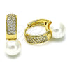 Argolla Huggie 02.204.0003.15 Oro Laminado, con Marfil Perla and Blanca Micro Pave, Pulido, Tono Dorado