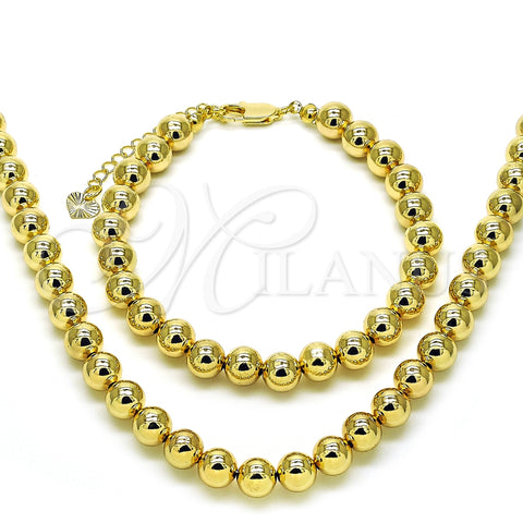 Collar y Pulsera 06.253.0006 Oro Laminado, Diseño de Bola y Hueco, Pulido, Tono Dorado