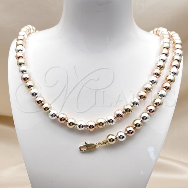 Collar y Pulsera 06.253.0006.2 Oro Laminado, Diseño de Bola y Hueco, Pulido, Tres Tonos