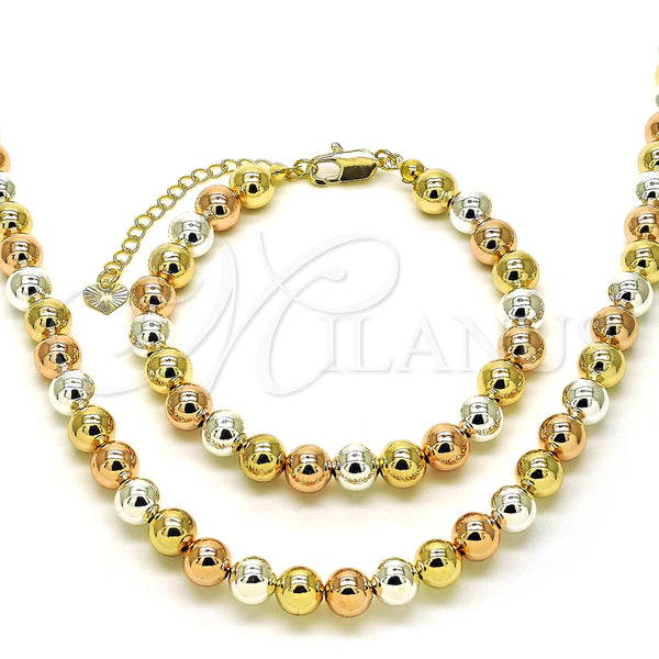 Collar y Pulsera 06.253.0006.2 Oro Laminado, Diseño de Bola y Hueco, Pulido, Tres Tonos