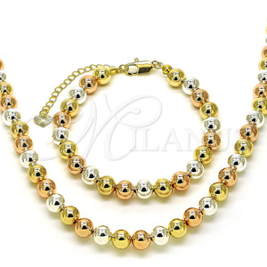 Collar y Pulsera 06.253.0006.2 Oro Laminado, Diseño de Bola y Hueco, Pulido, Tres Tonos
