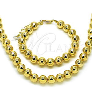 Collar y Pulsera 06.253.0007 Oro Laminado, Diseño de Bola y Hueco, Pulido, Tono Dorado
