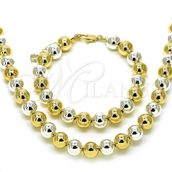 Collar y Pulsera 06.253.0007.1 Oro Laminado, Diseño de Bola y Hueco, Pulido, Dos Tonos