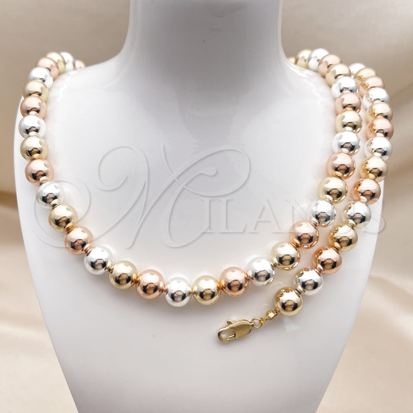 Collar y Pulsera 06.253.0007.2 Oro Laminado, Diseño de Bola y Hueco, Pulido, Tres Tonos