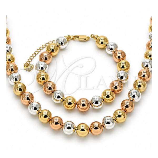 Collar y Pulsera 06.253.0007.2 Oro Laminado, Diseño de Bola y Hueco, Pulido, Tres Tonos