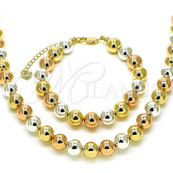 Collar y Pulsera 06.253.0007.2 Oro Laminado, Diseño de Bola y Hueco, Pulido, Tres Tonos