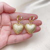 Arete Colgante 02.341.0213 Oro Laminado, Diseño de Corazón y Hueco, Mate, Tono Dorado