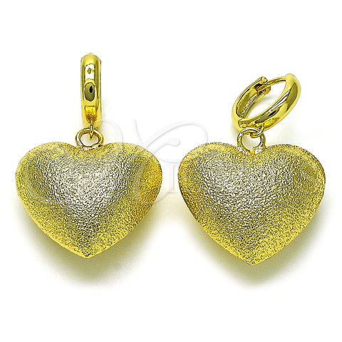 Arete Colgante 02.341.0213 Oro Laminado, Diseño de Corazón y Hueco, Mate, Tono Dorado